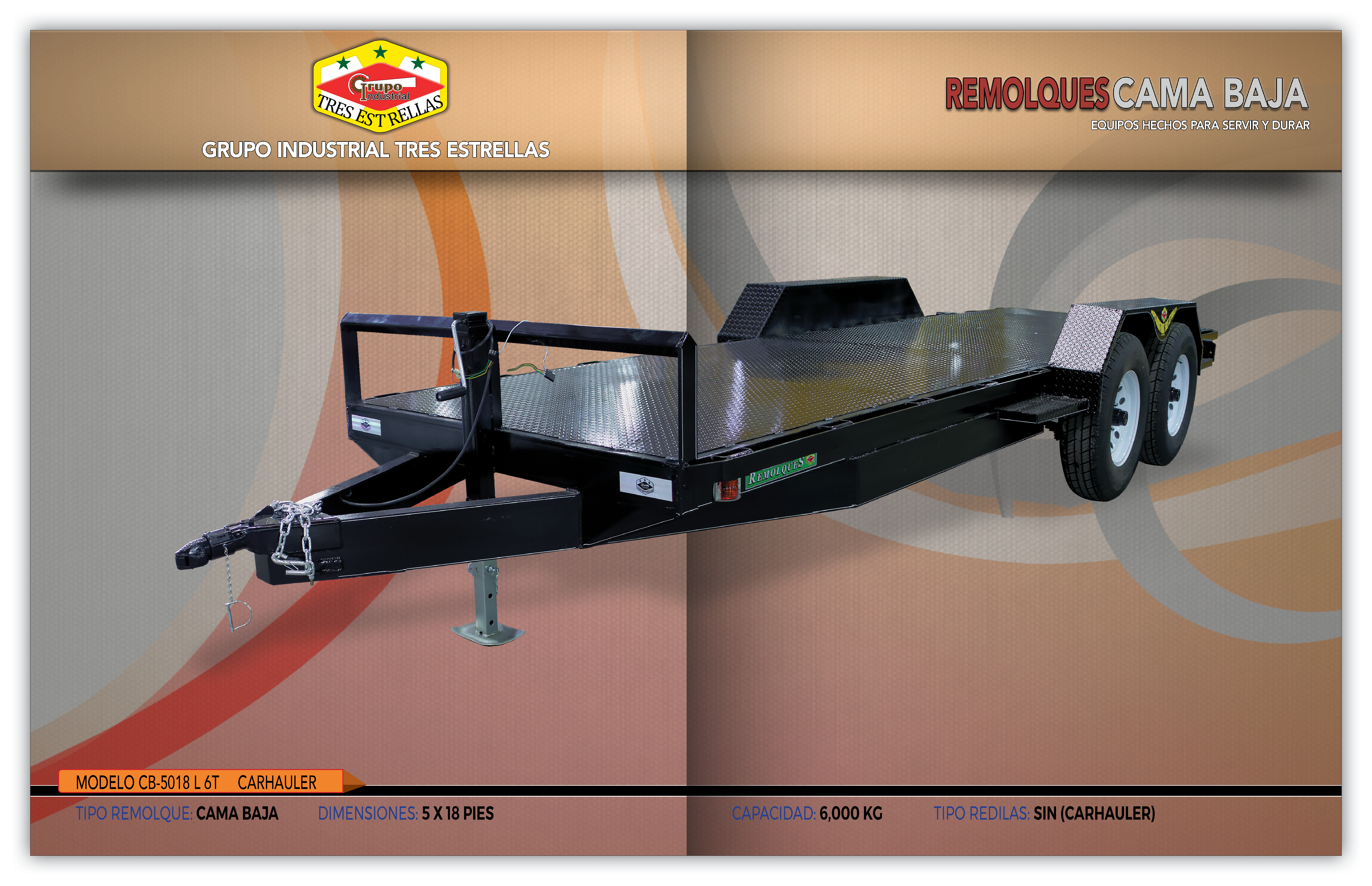 Cama Baja 5 X 18 pies, 6 tons, Sin Redilas, Car Hauler