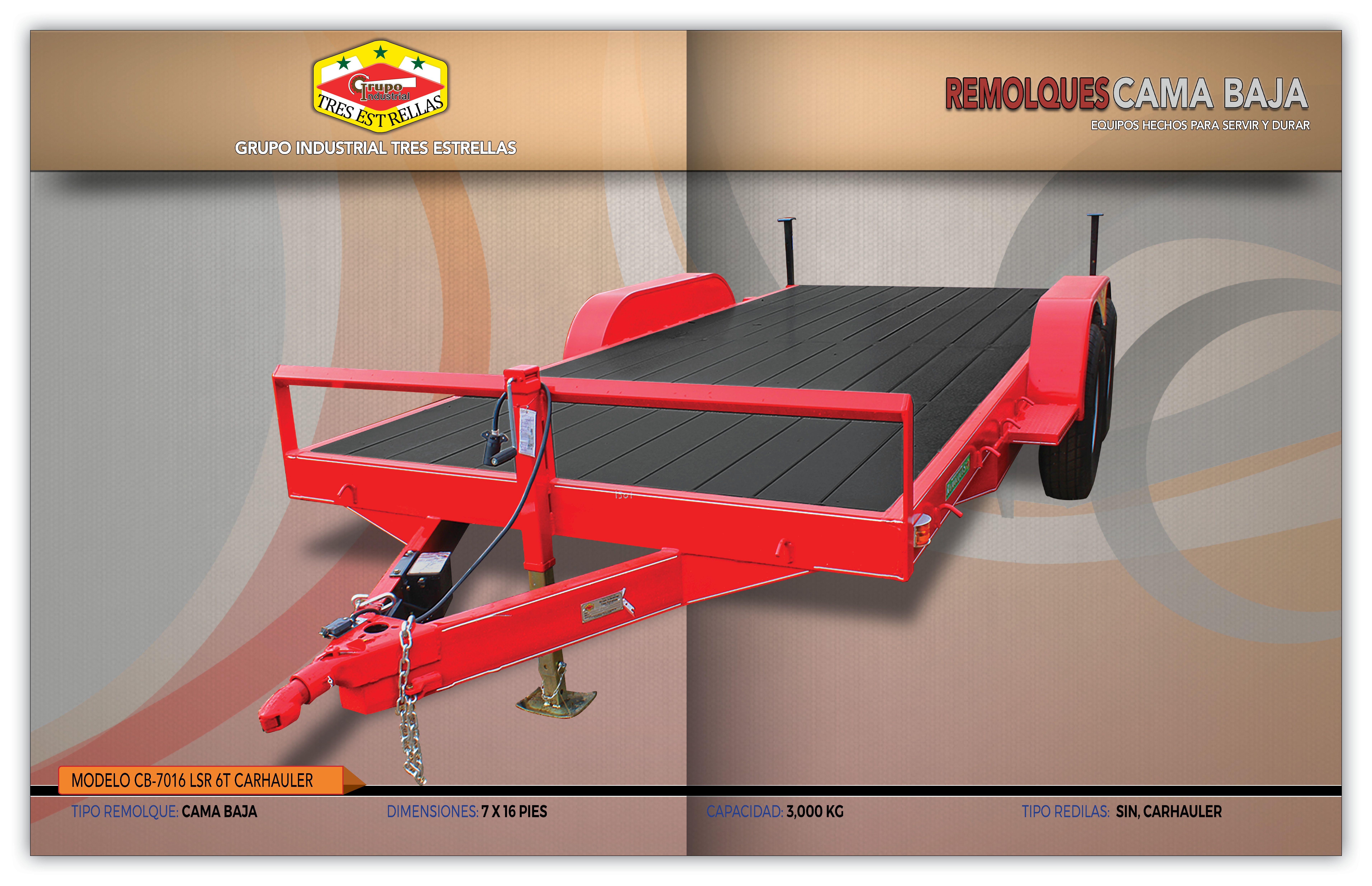 Cama Baja 7 X 16 pies, cap. 6 toneladas, Car hauler