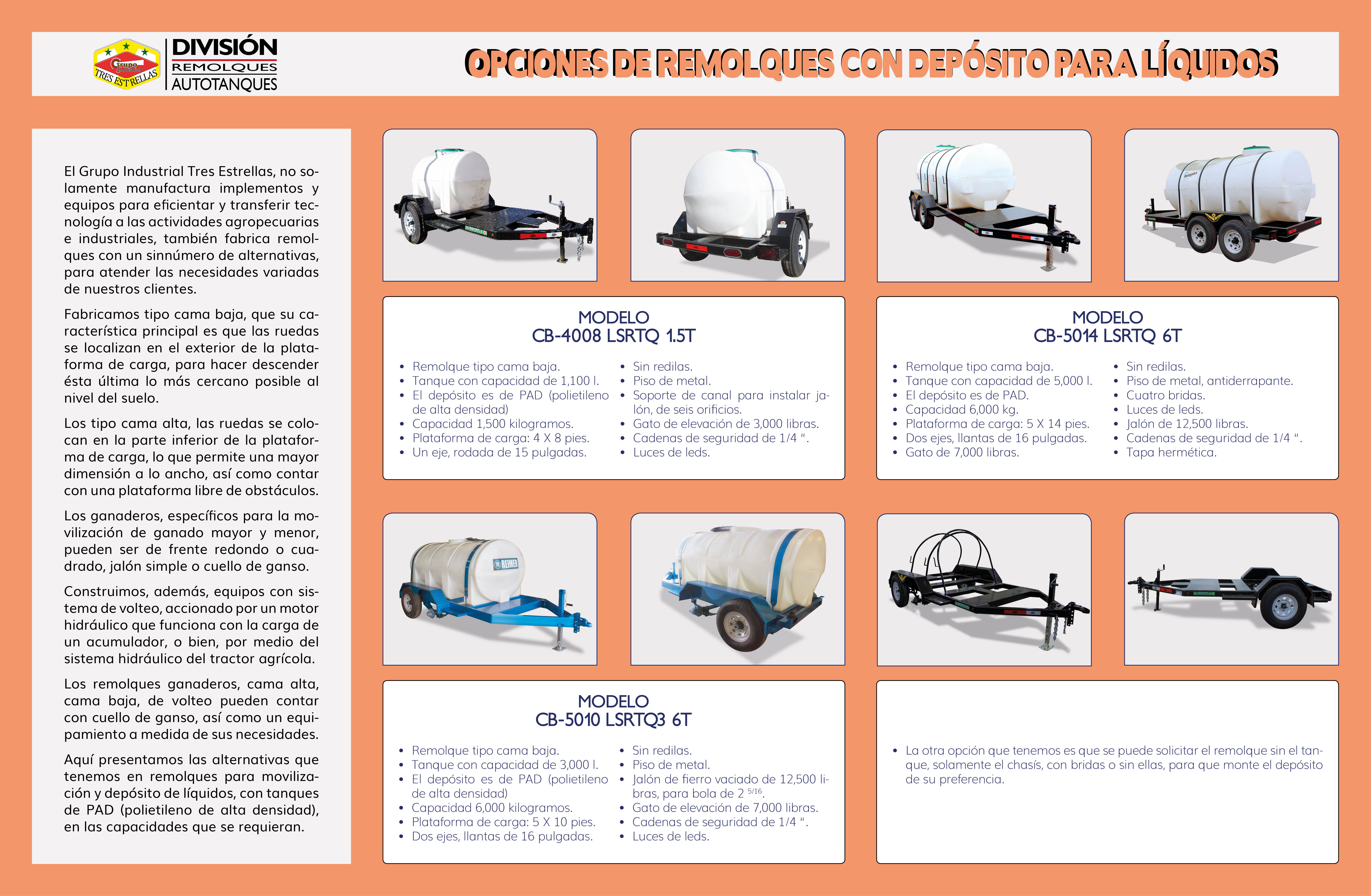 Cama Baja 4 X 8 pies, 1.5 toneladas, Tanque 1,100 lts